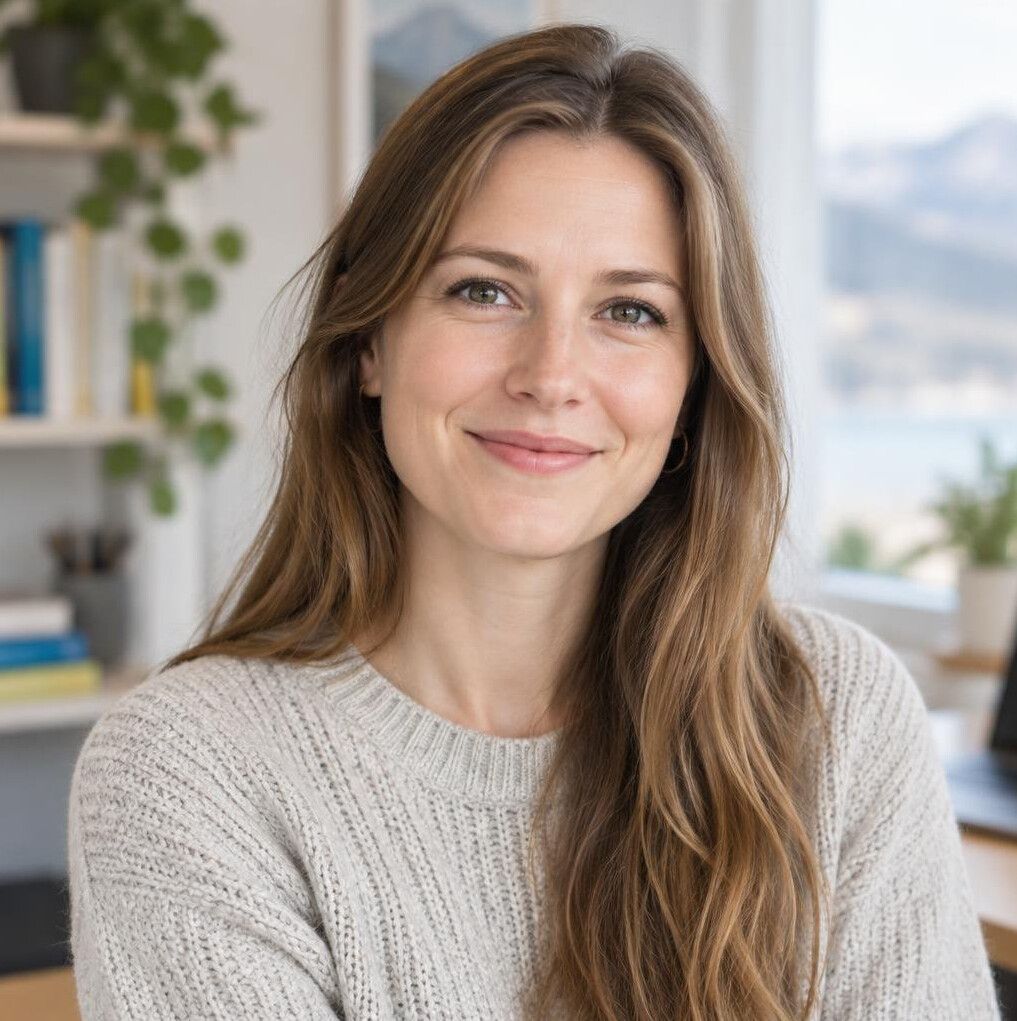 Portrait of a woman with long light hair smiling