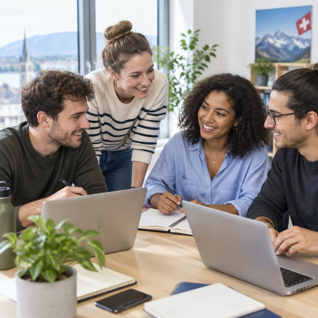 Group of young adults studying together around a table
