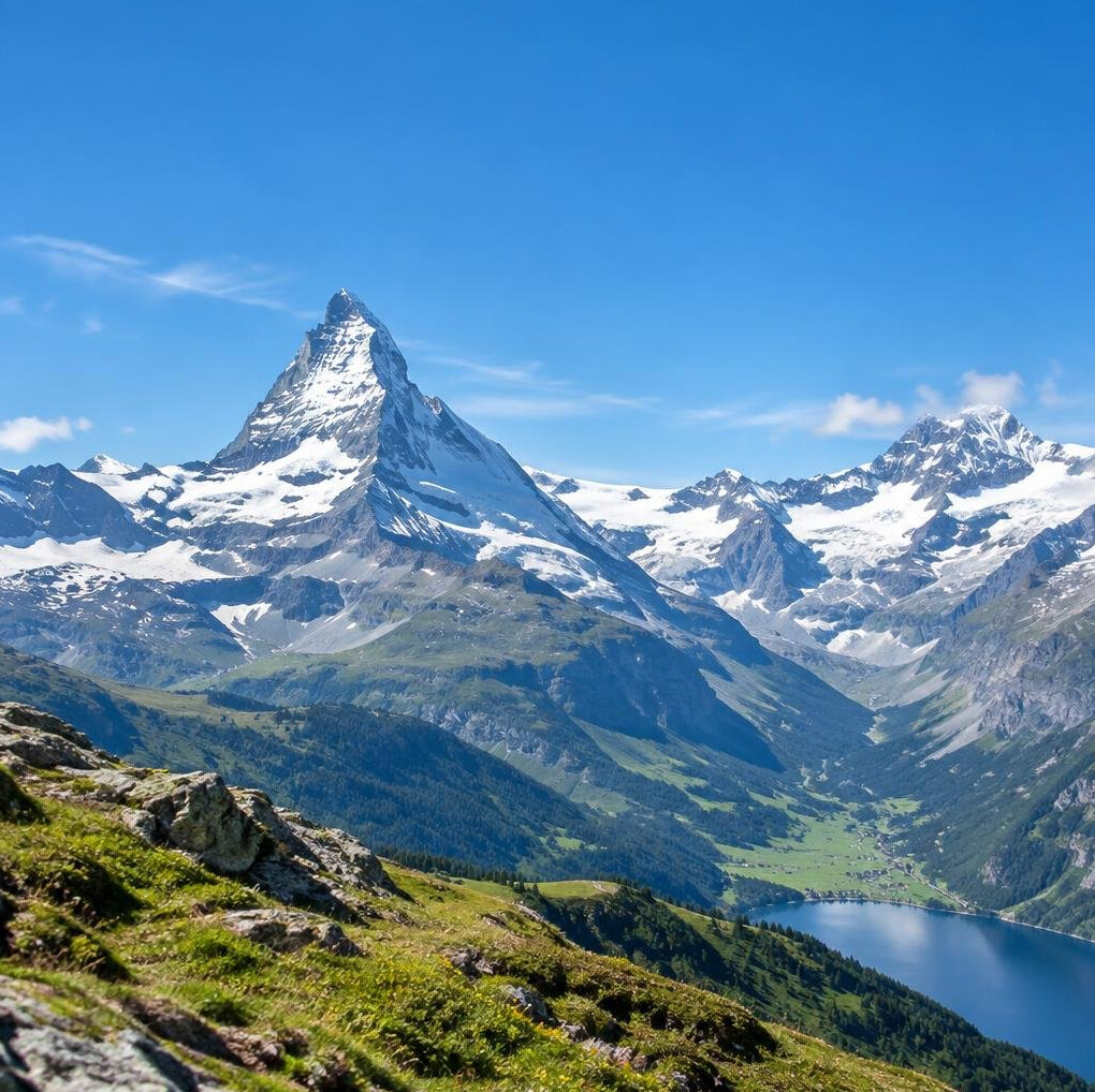 Alpine mountain peaks under a clear sky