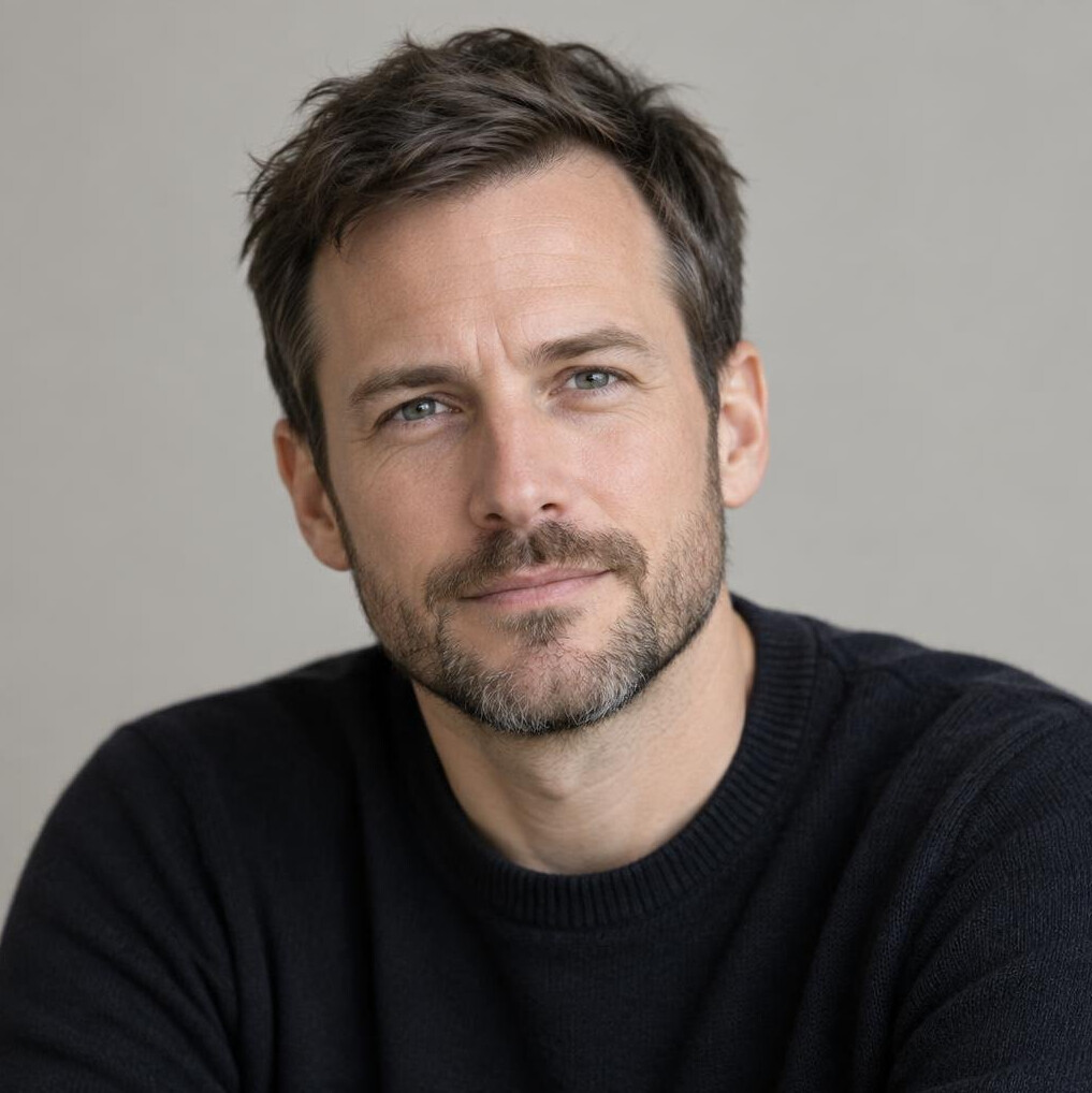 Portrait of a bearded man with a calm expression