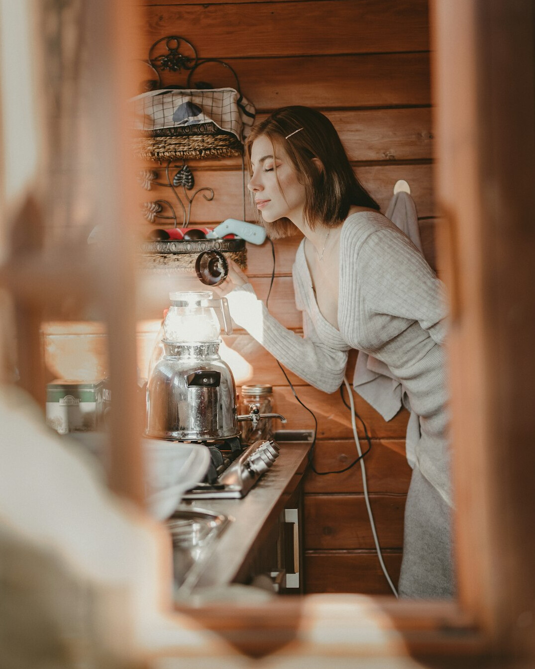 woman starting morning routine